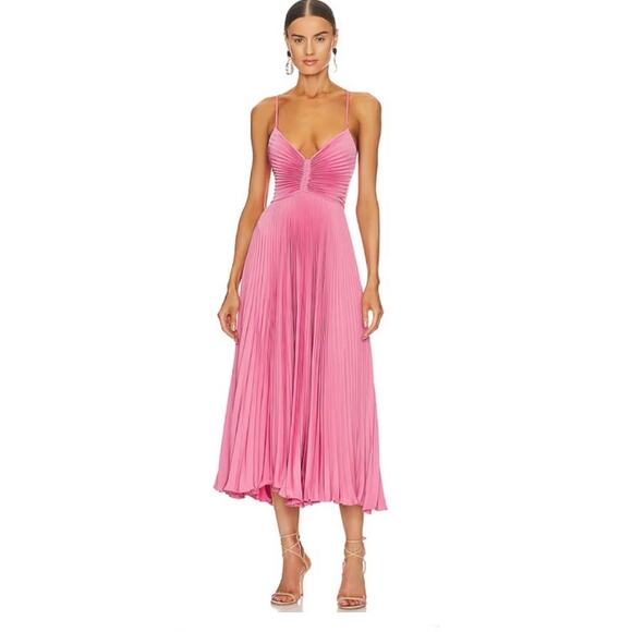 A.L.C. Gemini Pleated Cut Out Midi Dress Chateau Rouge 10 - Picture 1 of 11